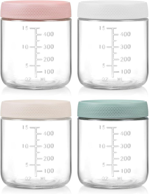 POIKSHARK 4-Pack Overnight Oats Containers with Lids,16 OZ Wide Mouth Glass Jars