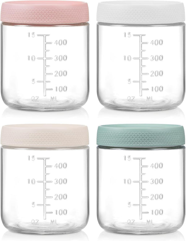 POIKSHARK 4-Pack Overnight Oats Containers with Lids,16 OZ Wide Mouth Glass Jars