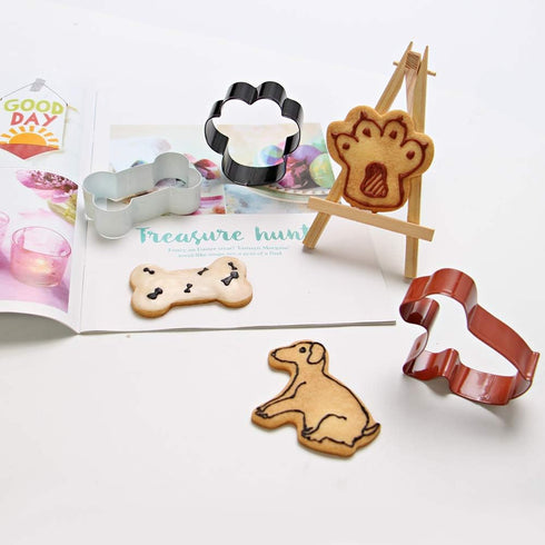 Dog Cookie Cutter Set of 3 - Stainless Steel Dog, Paw Print, and Dog Bone Cutters