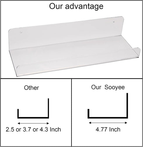 Shelves,6 Pack 15 Inch Sooyee Acrylic Floating Wall Shelves, Funko Pop Display Shelf,Invisible Kids Book Shelf,Picture