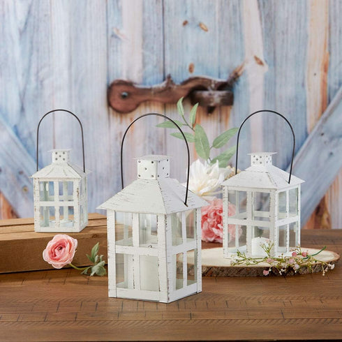 Kate Aspen Rustic Farmhouse Decor, White Candle Holder Lantern, 7.5 Inch, Wedding Decoration, Centerpiece