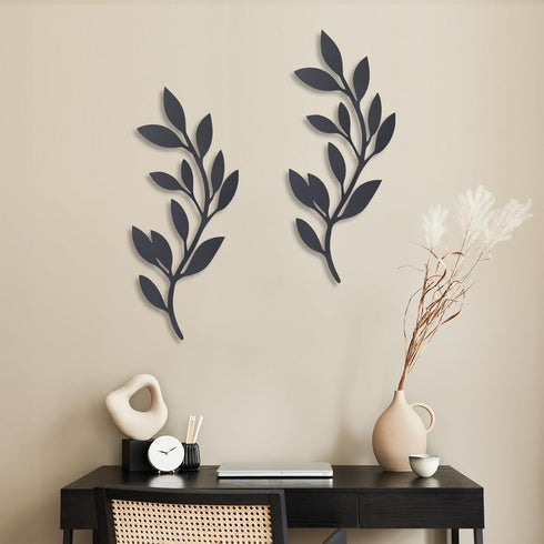 2 style1) OYEFLY Pieces Metal Vine Olive Branch Leaf Wall Decor,Tree Leaf Wall Decor for Living Room (Black