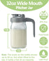 2 Pack 32oz 1 Glass Pitcher with Lid & V-shaped Pour Spout - Quart Breastmilk Pitcher Double Leak Proof, Creamer