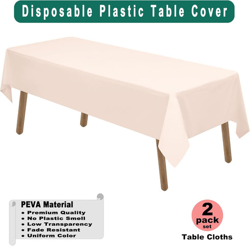 PARTY ULYJA Blush Pink Plastic Tablecloths 2 Pack, 54 x 108 Inch Rectangular PEVA Vinyl Table Covers for Parties