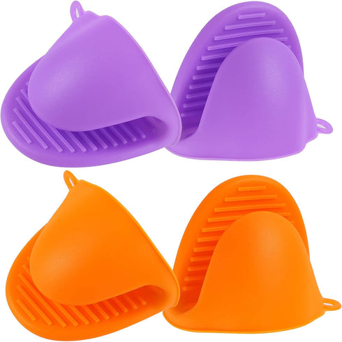 2 Pairs Mini Oven Gloves, Silicone Heat Resistant Cooking Pinch Mitts Potholder for Kitchen Cooking & Baking (Purple