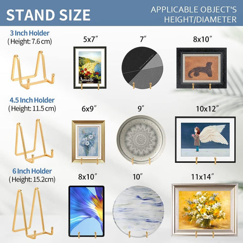 4 Pack Plate Holder Easel Display Stand - 3 Inch Metal Stands for Display Pictures | Photo Frames | Decorative Plates -
