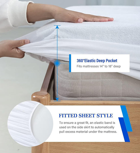 King Mattress Protector, Waterproof Mattress Pad Cover, Soft Breathable Cotton Terry for Pets Kids Adults