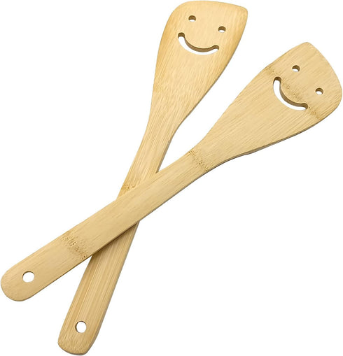 2 Pack Bamboo Smiley Face Kitchenware Cooking Utensil Set - Eco-friendly Stir-fry Spatula