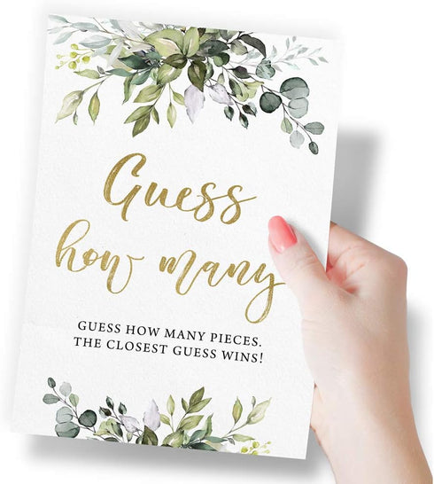 Printed Party Candy Guessing Game - Guess How Many, Greenery, 50 Cards and Sign