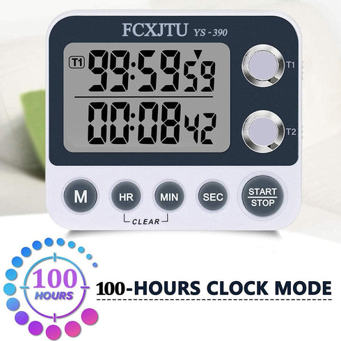 FCXJTU Digital Dual Kitchen Timer, Dual Count UP/Down Timer, Cooking Timer, Stopwatch, Large Display, Adjustable Volume Alarm and Flashing Light with Magnetic Back, Stand, Battery Included (White) by FCXJTU