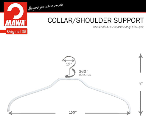 MAWA Ft Reston Lloyd Silhouette Non-Slip Space Saving Clothes Hanger, Set of 10, White