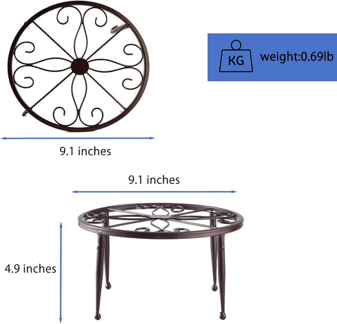 DEELF OUTLET 3 Pack 9 inches Metal Plant Stands with Saucer for Indoor and Outdoor Plants Heavy Duty Potted Heavy Duty