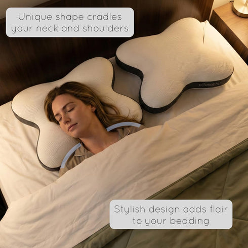 pillosophy SleepTheory Pillow Butterfly Shape Memory Foam Core Contoured for Neck & Shoulder Alignment Washable Cover
