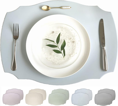 Premium Silicone Placemats, Set of 2, Misty Blue