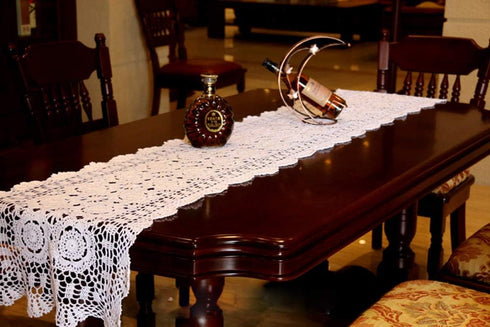 Damanni Rectangular Cotton Handmade Crochet Lace Table Runner - 16 Inch by 55 Inch Doilies Décor, Beige