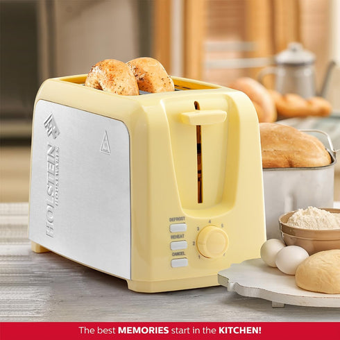 Holstein Housewares 2-Slice Toaster, Yellow/Stainless Steel with 7 Browning Control Settings for Bagels