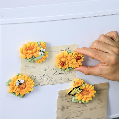 4 PCS Sunflower Resin Fridge Magnets for Refrigerator, Whiteboard, Office, Photo Cabinet, Bulletin Board Home Decoration