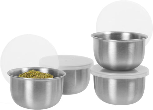OGGI Set of 4 Stainless Pinch Bowls - 4 fl oz with Lids, Ideal Salt & Pepper Bowls, Storage Bowls with Lids, Condiment Bowls, Mini Bowls, Prep Bowls for Cooking, Mise en Place Bowls, Charcuterie Bowls by Oggi