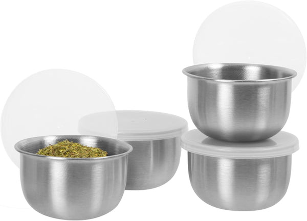 OGGI Set of 4 Stainless Pinch Bowls - 4 fl oz with Lids, Ideal Salt & Pepper Bowls, Storage Bowls with Lids, Condiment Bowls, Mini Bowls, Prep Bowls for Cooking, Mise en Place Bowls, Charcuterie Bowls by Oggi