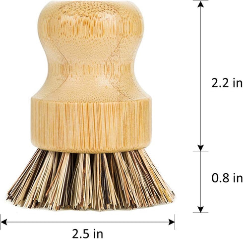 Palm Pot Dish Brush - Nature Bamboo Mini Durable Scrub for Kitchen Cleaning, 2 Packs with Ceramics Holder