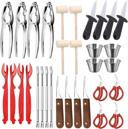 Ymkf Sqqr 32 PCS Seafood Tools Include Crab Crackers, Seafood Scissors,Oyster Knife, Shrimp Deveiner
