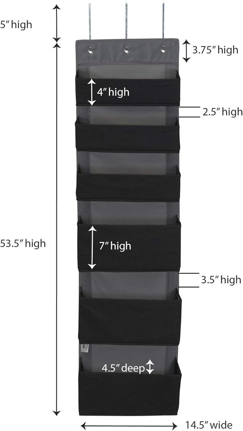 6 Household Essentials Black Pouch Fabric Over The Door Organizer