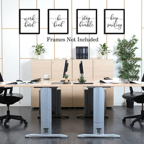 HPNIUB Unframed Inspirational Quote Art Print Set of 4 (8”X10”), Work Hard, Be Kind, Stay Humble, Keep Smiling