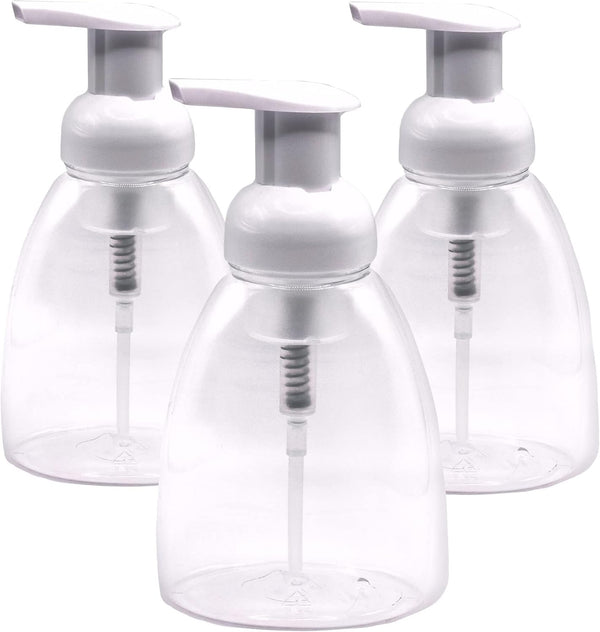 Clear Plastic Foaming Bathroom Countertop Soap Dispensers, Refillable Pump Bottles for Liquid Soap, 3 Pack