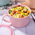 Microwavable Soup Bowl with Handle and Lid, 30.4 OZ Ceramic Cereal Mugs for Oat Instant Noodles (Pink)
