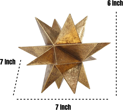 7 7 6 Inch Braxio Modern Style Indoor Home Decor - Resin Gold Multi-Angle Stars Abstract Geometric Sculpture for Living