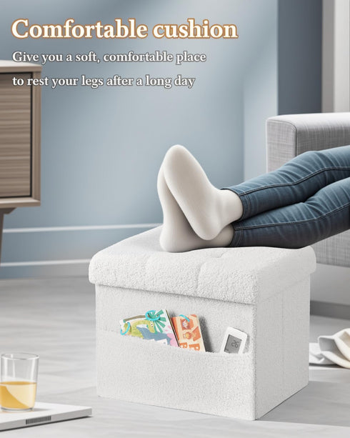 17" 13" 13" Storage Ottoman Foot Stool,Faux Teddy Tufted Foot Rest, Space Saver Chair with Storage,Ergonomic Stool