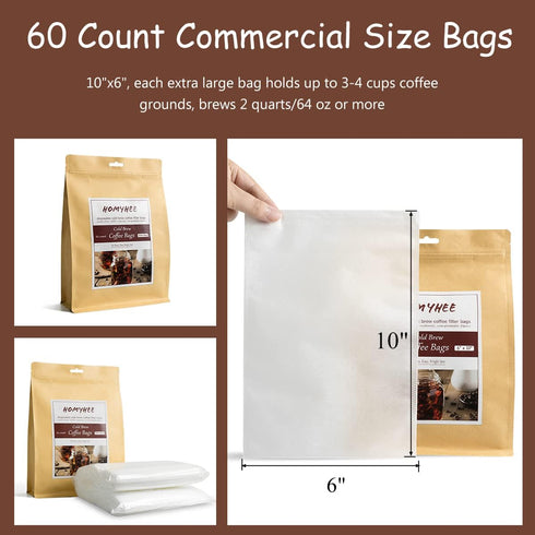 Cold Brew Coffee Bags, 60 Count Disposable Fine Mesh Brewing Bags for Iced Coffee & Tea