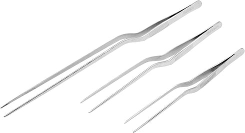304 Stainless Steel Cooking Tweezers, 6", 8", 12" Offset Tweezers with Precision Clamp Tip for Kitchen