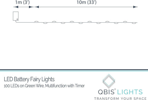 6hr QBIS Outdoor Christmas Lights - Fairy Lights Battery Operated with Small Warm White LEDs, Green Wire
