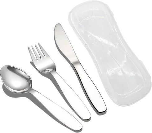 VANRA 3 Pieces Children Fork Spoon Knife Set with Travel Case, 18/8 Stainless Steel Kids Silverware for School