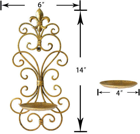 JUCONSIN Set 2, Wall Sconces Candle Holder of Metal Wall Decorations Hanging Wall Mounted Candle Sconces for Living