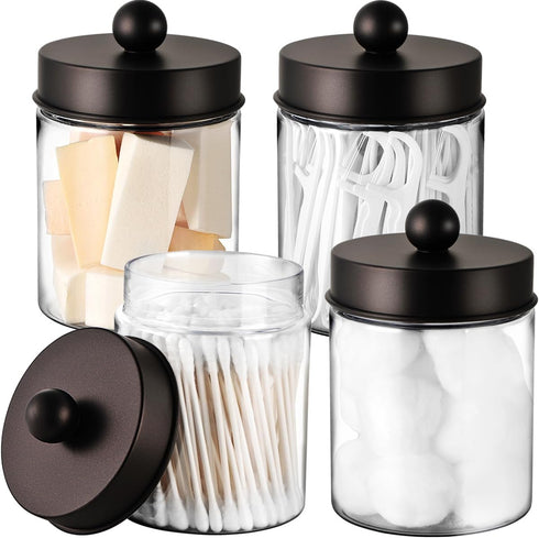 Amolliar Farmhouse Qtip Holder Dispenser for Cotton Swabs, Clear Plastic Apothecary Jar for Bathroom Countertop