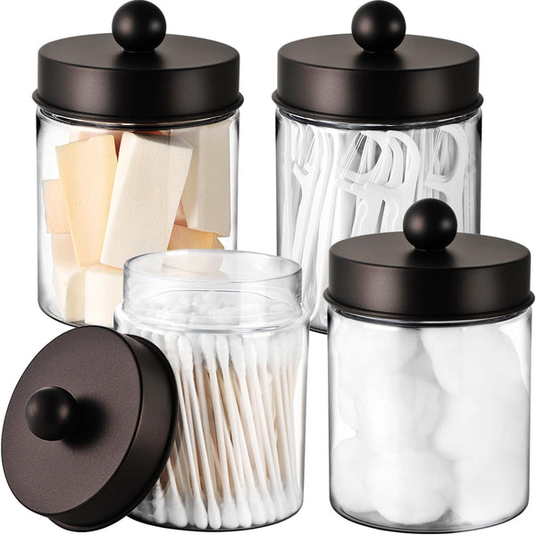 Amolliar Farmhouse Qtip Holder Dispenser for Cotton Swabs, Clear Plastic Apothecary Jar for Bathroom Countertop
