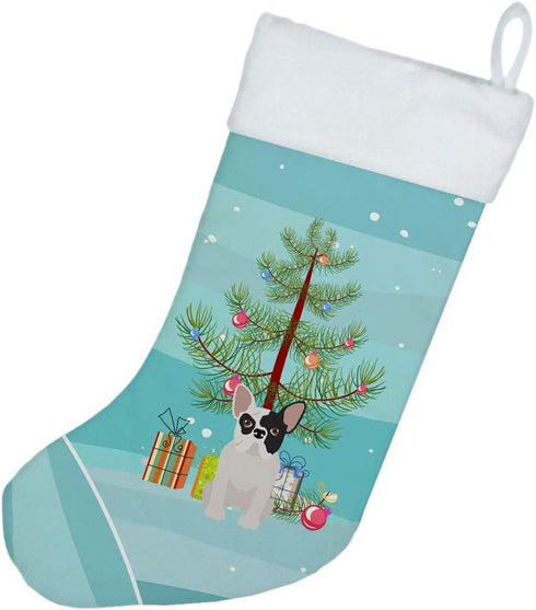 Caroline's Treasures CK3500CS Black and White French Bulldog Christmas Tree Stocking, Teal Hanging Decor