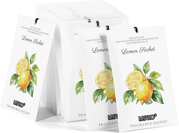 MYARO 12 Packs Lemon Scented Sachets for Drawer Closet Bathroom Odor Eliminator