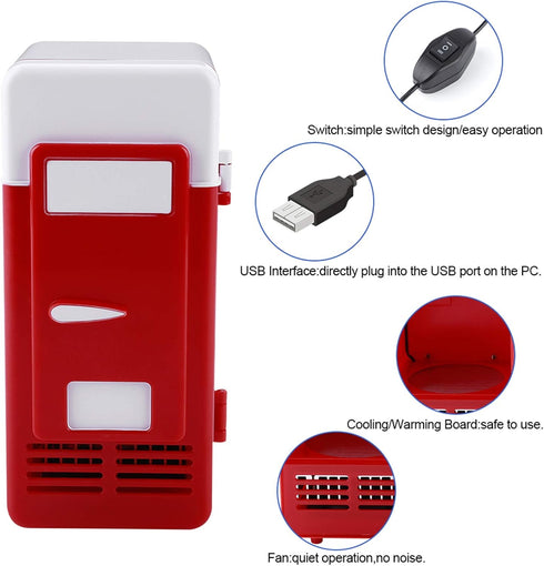 LED Mini USB Refrigerator for Bedroom, Car Mini Fridge, Can Refrigerate and Heat Drinks, Red