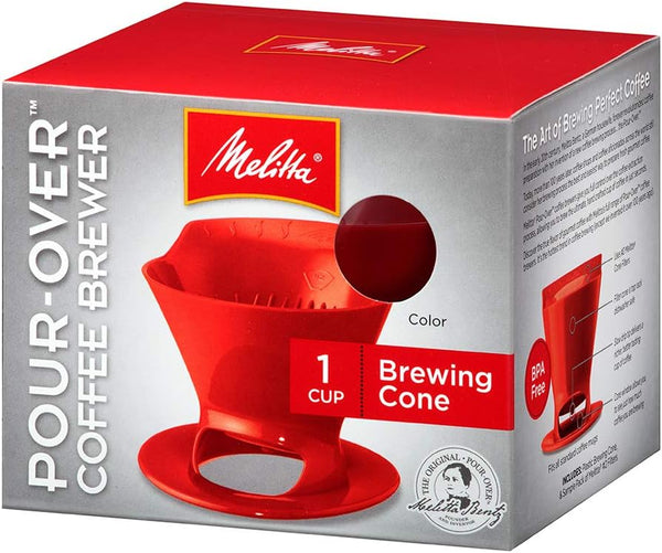 Melitta 640820 Ready Set Joe Filter Cone, Pourover Cone Manual Brewer, One Cup Brewer, Red