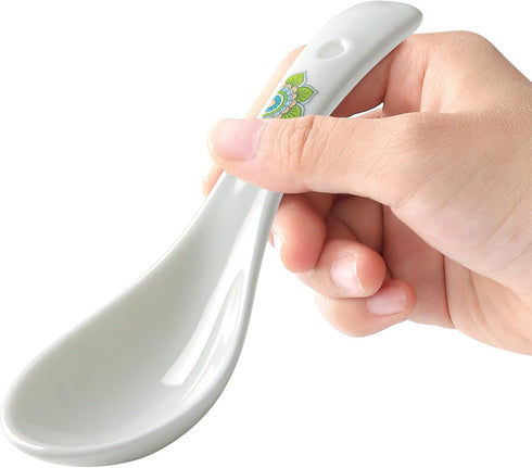 Set of 6 5.5" Asian Soup Spoons, White Ceramic Chinese Soup Spoons for Ramen, Pho, Wonton, Miso