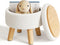 WBKATN Small Ottoman Footrest, White Boucle Foot Stool, Round Pouf Ottoman with Storage,