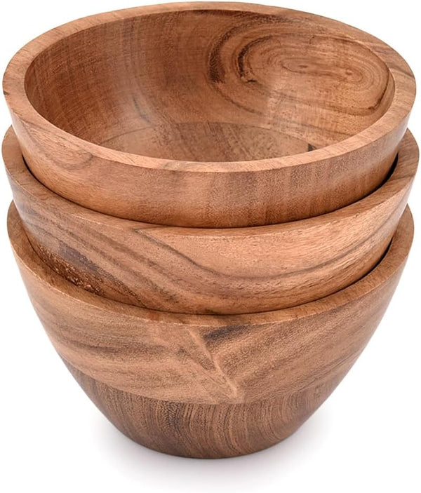 Handmade Acacia Wood Bowl Set of 3 for Nuts, Candy, Appetizers, Snacks, Ideal for Dinner Parties & Family Gatherings