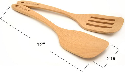 Bamber Wooden Wok Spatula Set - Wood Turner for Non Stick Cookware, Pack of 2