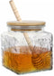 Honey Pot, Airtight Glass Honey Jar with Bamboo Lid and Dipper Stick, 17oz Square Sunflower Container for Home