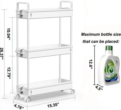 3 SOLEJAZZ Slim Rolling Storage Cart with Wheels Tier Skinny Bathroom Storage Organizer Thin Laundry Room Utility Cart