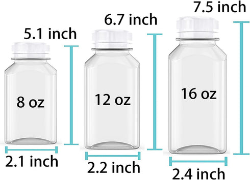 Axe Sickle 3 Pcs 8 Ounce Juice Bottles, Plastic Milk Bottles with Tamper Evident Caps for Beverages