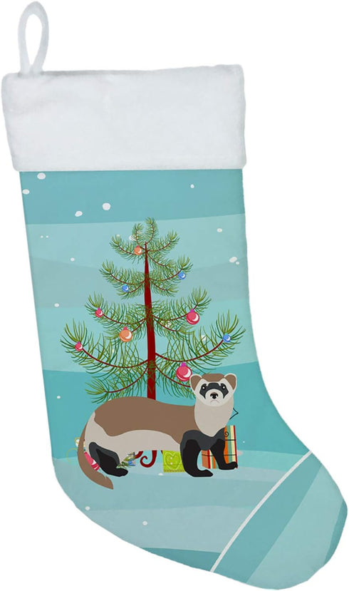 Caroline's Treasures BB9245CS Christmas Stocking, Ferret Design, Teal, Fireplace Hanging, Holiday Decor